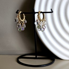 Серьги – конго, подвески капли хрусталь Австрия сиреневое напыление. Покрытие металла золотое напыление.