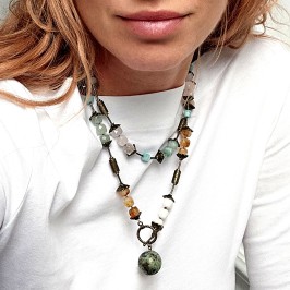 колье - кубики минералов - пренит, цитрин, агат белый, аквамарин, морганит, розовый кварц, гематит мелкие.